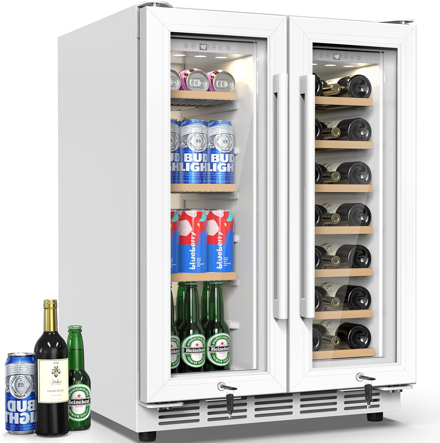 24 Inch Dual Zone Wine and Beverage Refrigerator - Under Counter Built-in/Free Standing Beverage Cooler with Glass Door,Beverage Fridge with Large Capacity, Advanced Cooling System, White - Image 8