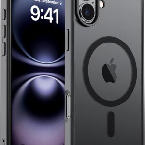 SUPFINE Magnetic for iPhone 16 Case (Compatible with MagSafe) (Military Grade Drop Protection) Translucent Matte Shockproof with Anti-Fingerprint Phone Cover,Black