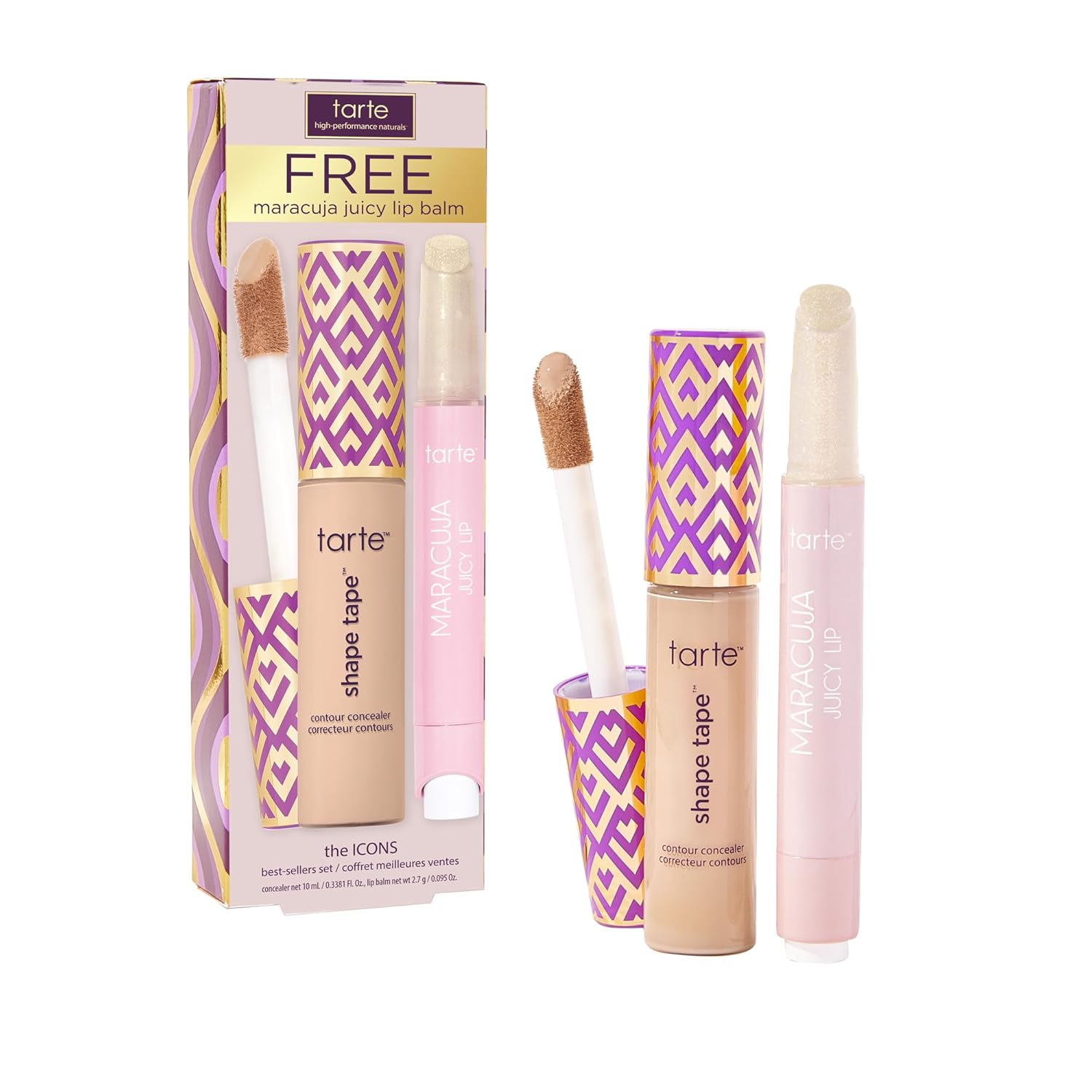 tarte icons shape tape concealer & maracuja juicy lip duo – Full Coverage Concealer for Dark Circles & Fine Lines with Hydrating Nourishing Lip Gloss Balm, Vegan & Cruelty Free
