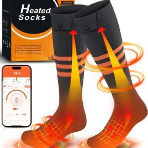 WELUK Heated Socks for Men Women with APP Control, Upgraded Rechargeable Electric Heated Socks Up to 10 Hours, Washable Winter Foot Warmer Socks for Outdoor Camping Skiing Hunting Hiking