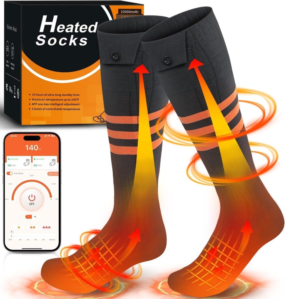 WELUK Heated Socks for Men Women with APP Control, Upgraded Rechargeable Electric Heated Socks Up to 10 Hours, Washable Winter Foot Warmer Socks for Outdoor Camping Skiing Hunting Hiking