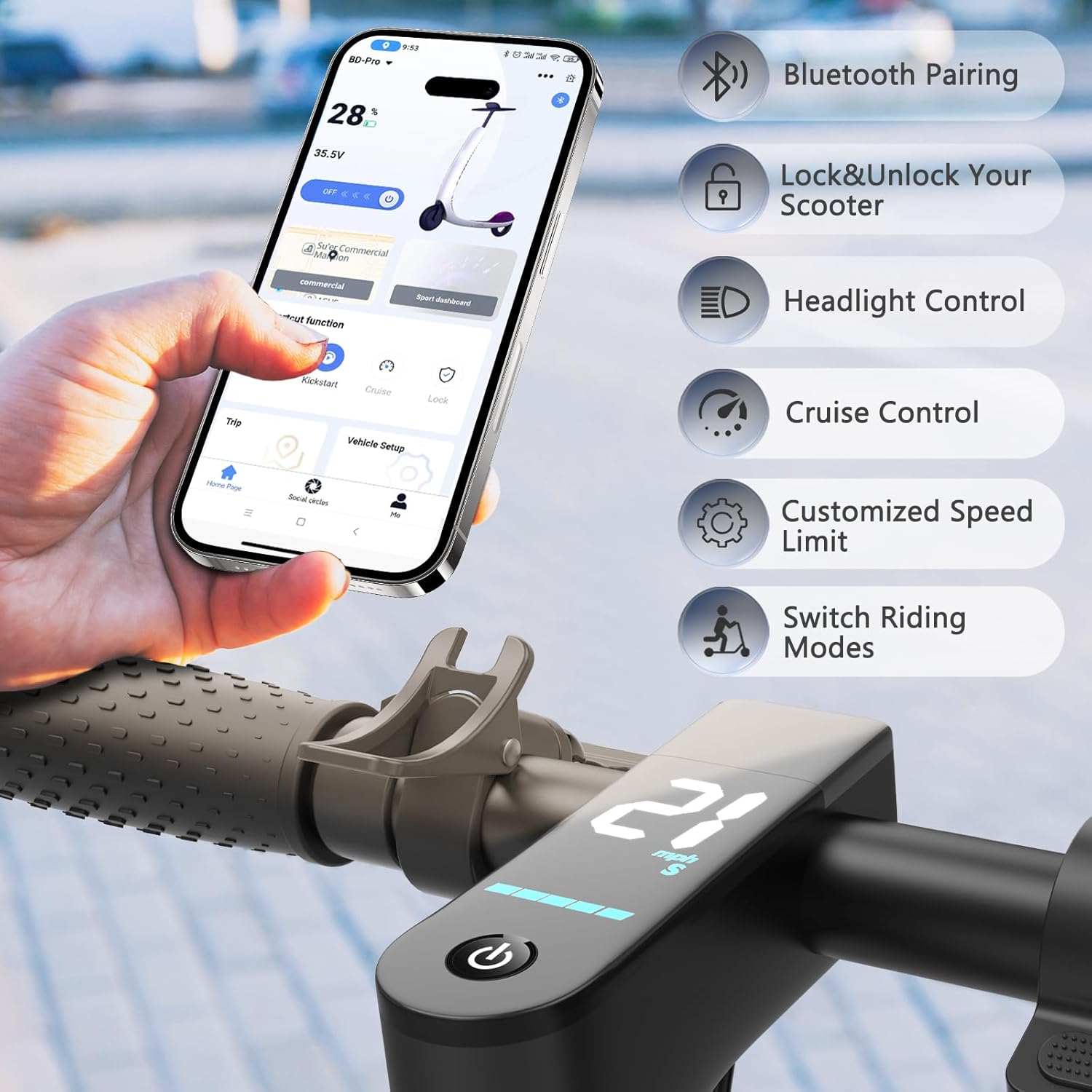 VOLPAM Electric Scooter, 350W/500W Powerful Motor, 8.5"/10" Solid Tires, 19/22Mph, 28/23/21/16 Miles Max Range, Dual Braking - Image 7