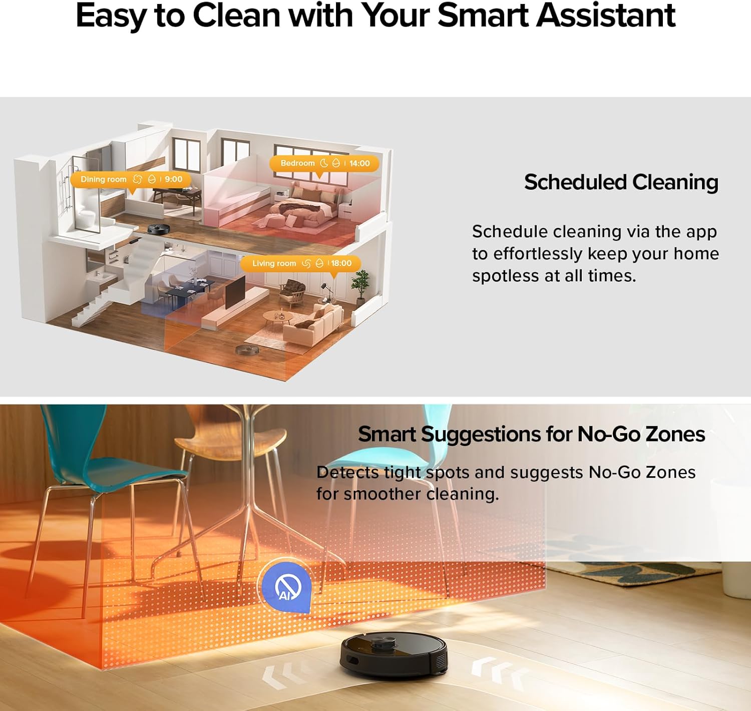 roborock Q7 M5+ Robot Vacuum and Mop, Upgraded from Q5 Max+, Up to 7-9 Weeks Self-Empty, 10000Pa Suction, Dual Anti-Tangle System for Pet Hair & Carpet, PreciSense LiDAR Navigation, App Control, Black - Image 8