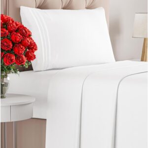 Twin Size 3 Piece Sheet Set – Comfy Breathable & Cooling Bed Sheets Set – Hotel Luxury Bedding for Women, Men, Kids, Teens, Boys & Girls – Deep Pockets, Ultra-Soft and Wrinkle Free – Oeko-Tex – White