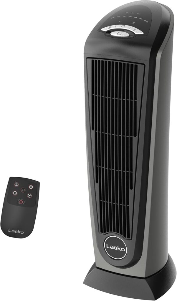 Lasko 1500W Ceramic Tower Space Heater with Remote, Thermostat, Timer & Widespread Oscillation, Portable Electric Heater for Indoor Use, Bedroom & Living Room, 751320