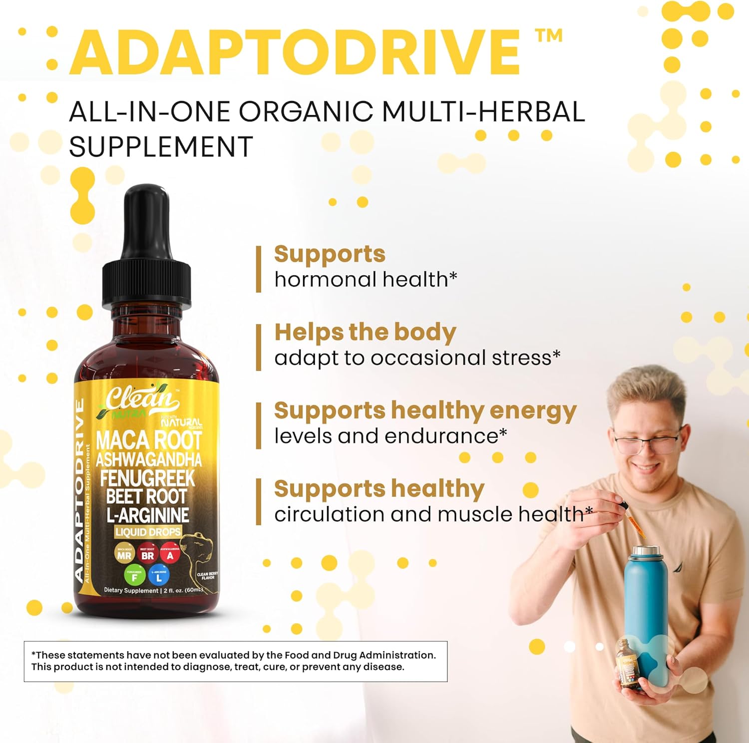 Clean Nutra Organic Maca Root Liquid Drops with Ashwagandha, Fenugreek, Beet Root and L-Arginine Liquid Multivitamin for Women and Men - Adapto Drive - Image 6