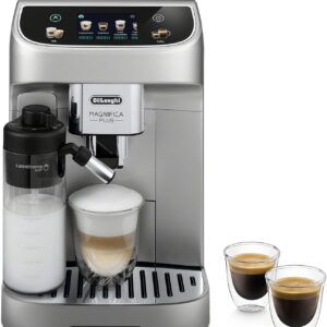 De’Longhi Magnifica Plus Fully Automatic Espresso Machine – Brew 18+ One Touch Coffee Recipes for up to 4 User Profiles, Automatic Milk Steam Wand & Built-in Grinder, Touchscreen Display