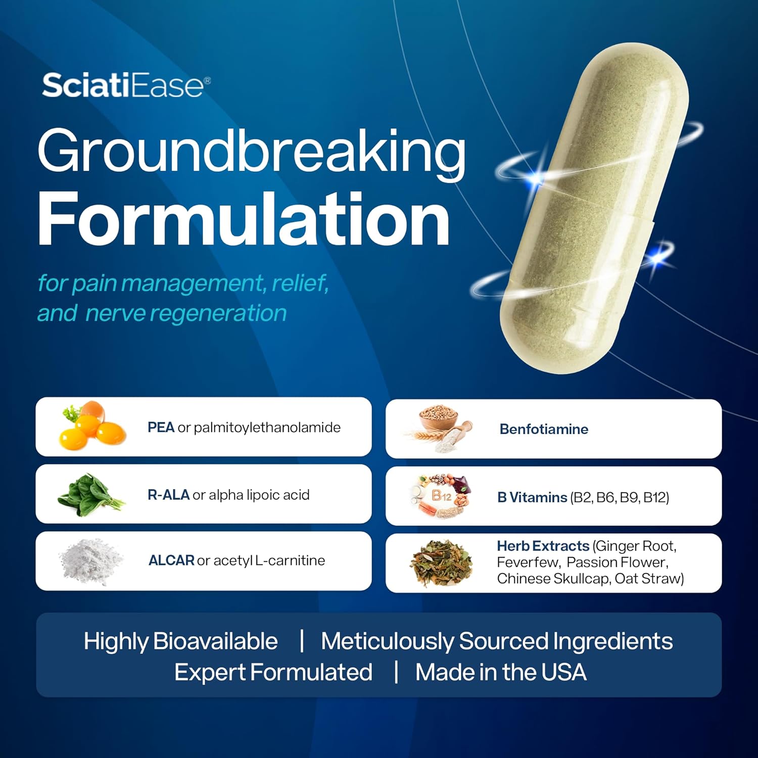 SciatiEase Sciatic Nerve Health Support Supplement - Nerve Support Formula with AlphaPalm, Pea, Vitamin B Complex, Alpha Lipoic Acid 300mg - 3 Bottles - Image 4