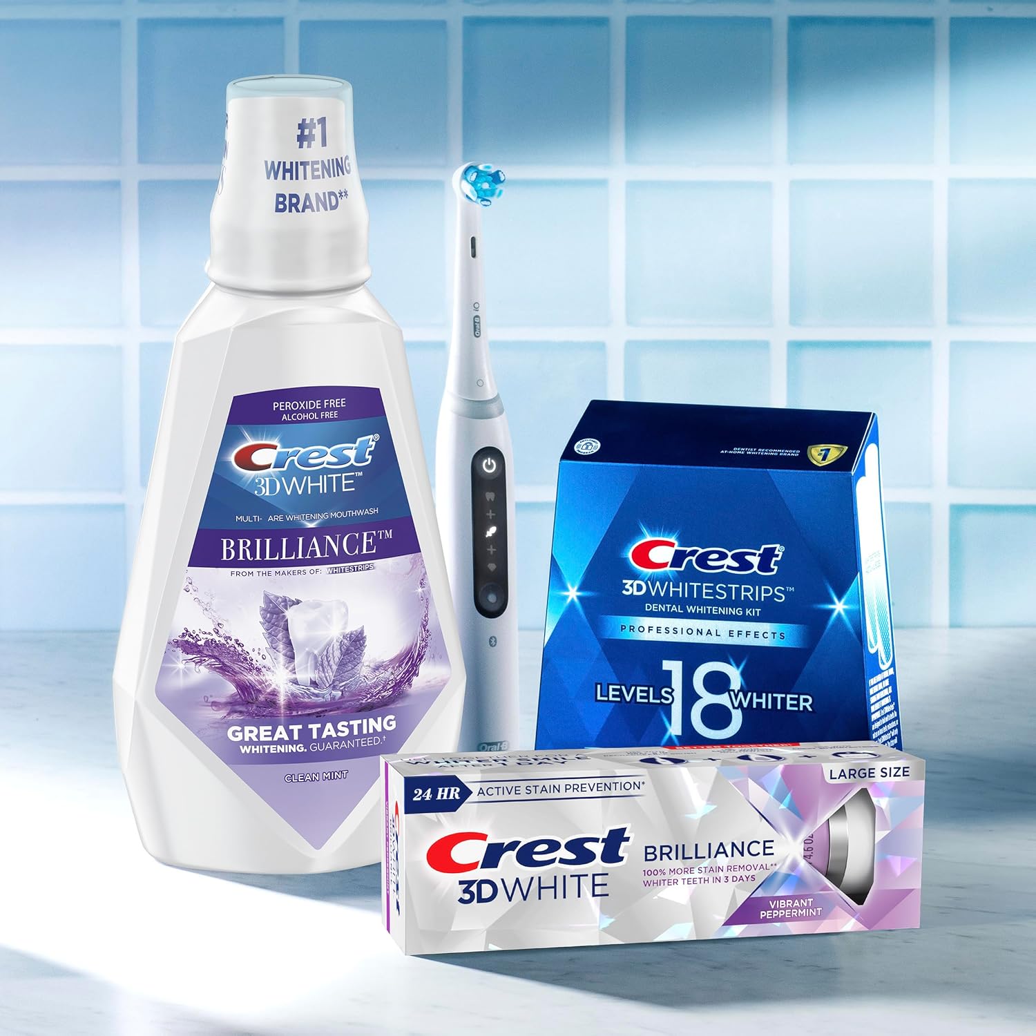 Crest Mouthwash/Mouth Rinse, 3D White Brilliance Whitening, Alcohol Free, Clean Mint, 2x1L (33.8 fl oz) - Image 9