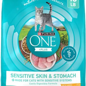 Purina ONE Sensitive Stomach, Sensitive Skin, Natural Dry Cat Food, +Plus Sensitive Skin and Stomach Formula – 16 lb. Bag