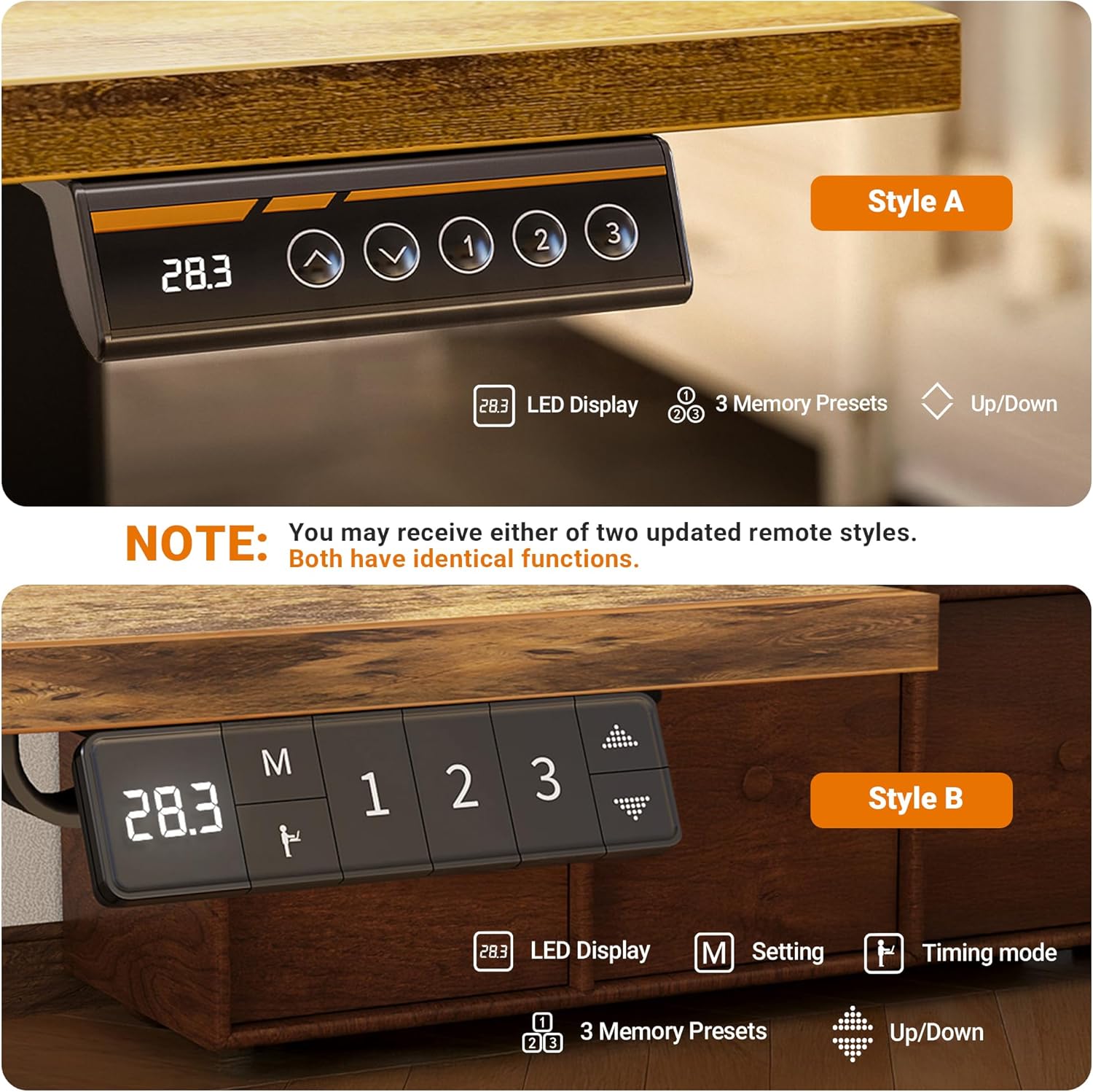 Claiks Electric Standing Desk, Adjustable Height Stand up Desk, 24x48 Inches Sit Stand Home Office Desk with Splice Board, Black Frame/Rustic Brown Top - Image 7