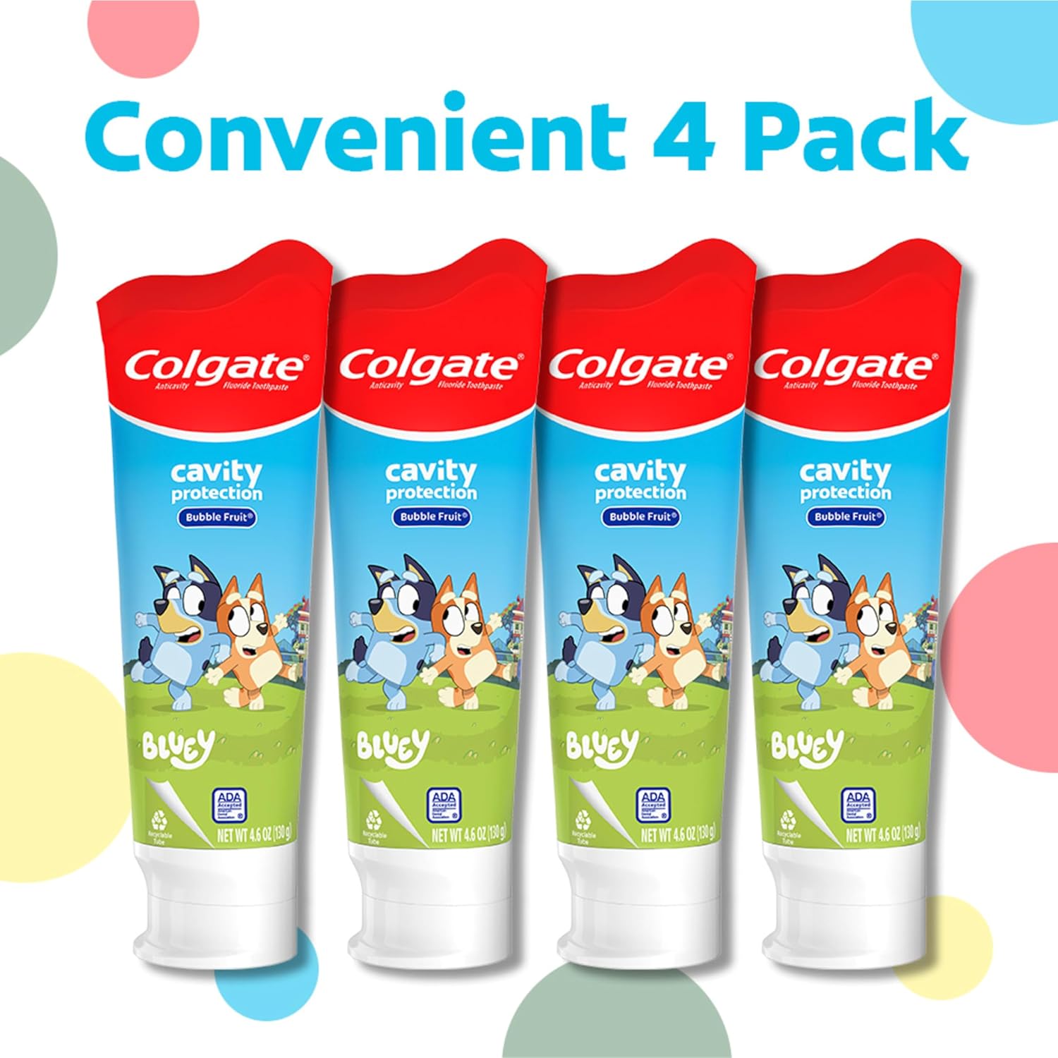 Colgate Kids Bluey Toothpaste with Fluoride for Cavity Protection, Ages 2+, ADA Accepted, Sugar Free and Gluten Free, Bubble Fruit Flavor, 4 Pack, 4.6 Oz Tubes - Image 5