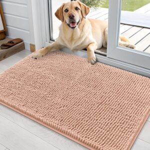 OLANLY Dog Door Mat for Muddy Paws 36×24, Absorbs Moisture and Dirt, Absorbent Non-Slip Washable Doormat, Quick Dry Chenille Mud Mat for Dogs, Entry Indoor Entryway Carpet for Inside Floor, Peach