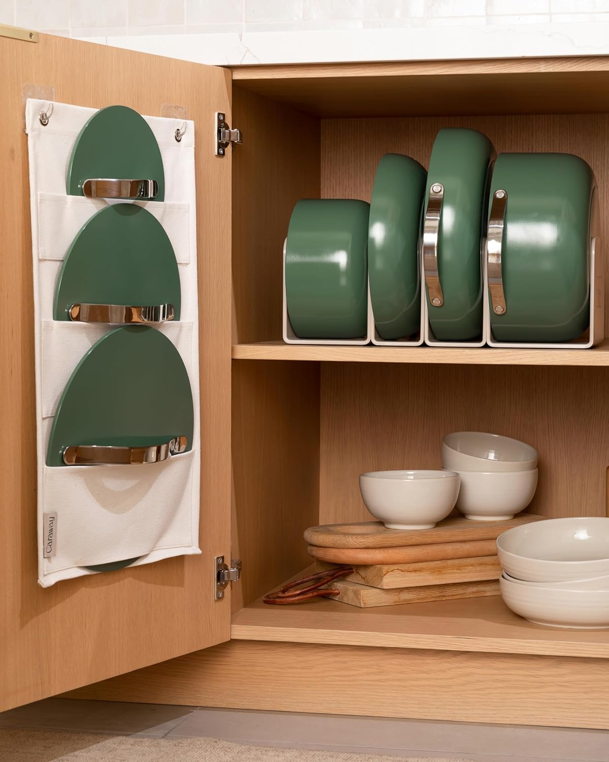 Caraway Non-stick Ceramic Cookware Set (12 Piece) Pots, Pans, Lids and Kitchen Storage - PFAS & PFOA Free - Oven Safe Pan Set & Compatible with All Stovetops - Sage - Image 7