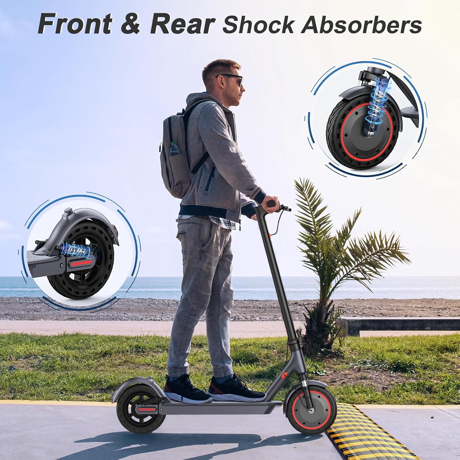 VOLPAM Electric Scooter, 350W/500W Powerful Motor, 8.5"/10" Solid Tires, 19/22Mph, 28/23/21/16 Miles Max Range, Dual Braking - Image 2