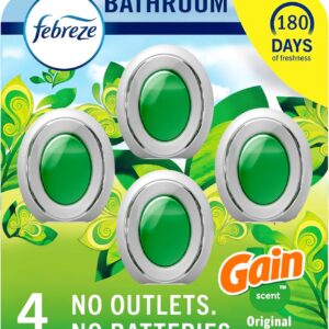 Febreze Bathroom Air Freshener, Odor-Fighting, Plug In Alternative, Air Fresheners for Home and Bathroom and Kitchen, Closet Air Fresheners, Pet & Litter Box Odor Fighter, Gain Original Scent, 4 Count