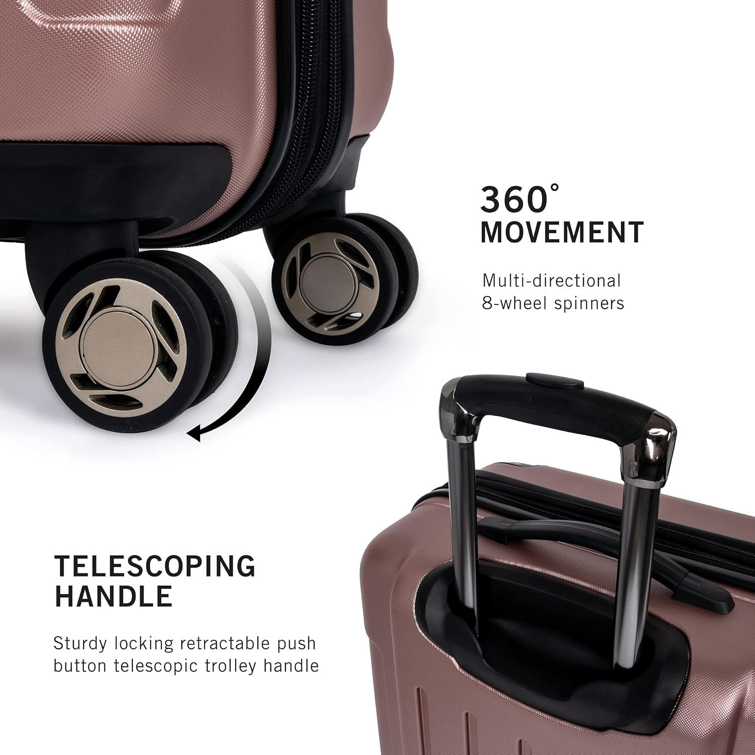 Kenneth Cole REACTION Renegade Luggage Expandable 8-Wheel Spinner Lightweight Hardside Suitcase, Rose Gold, 3-Piece Set (20"/24"/28") - Image 4