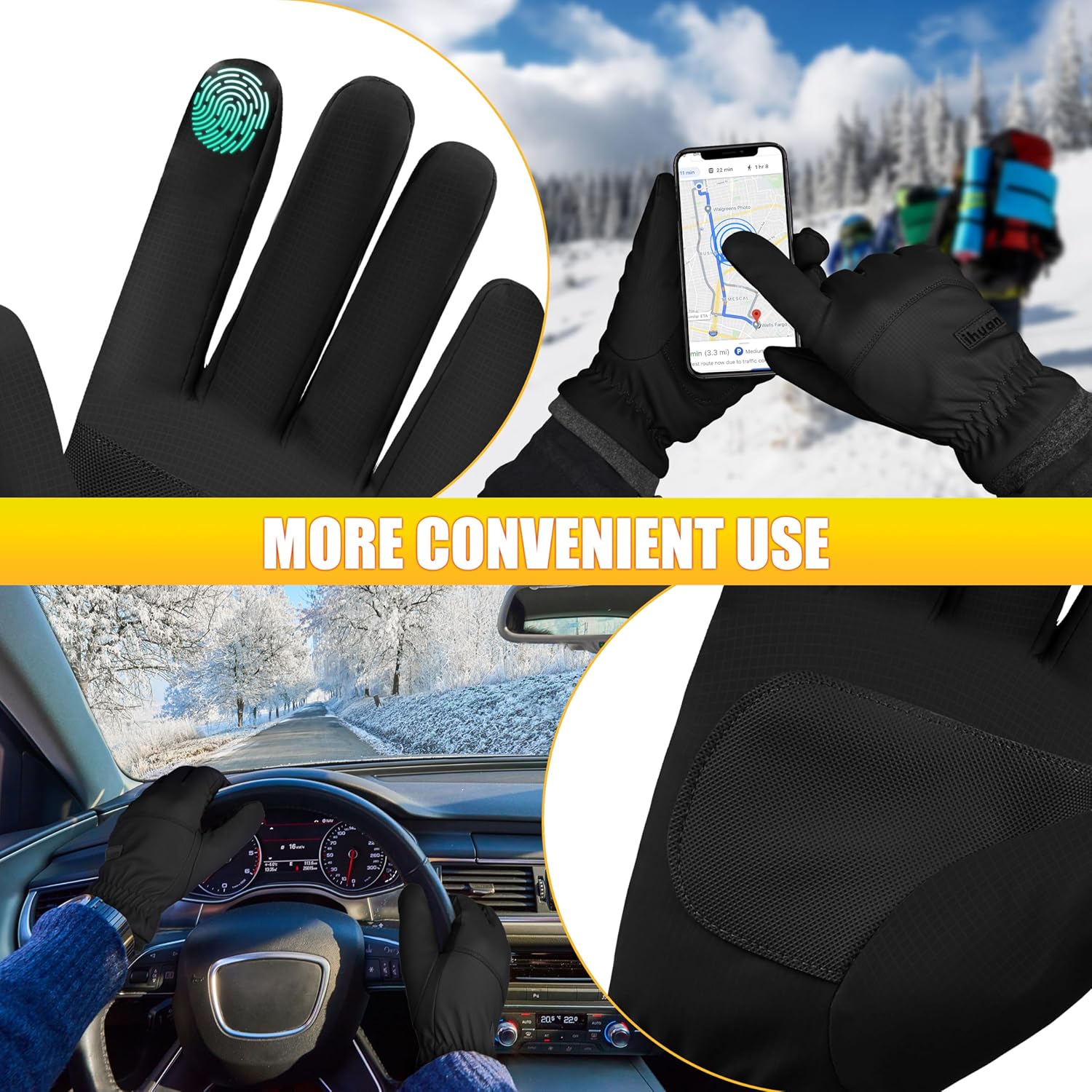 ihuan Winter Waterproof Ski Gloves Men Women, Snow Warm Cycling Cold Weather, Driving Biking Running - Image 5