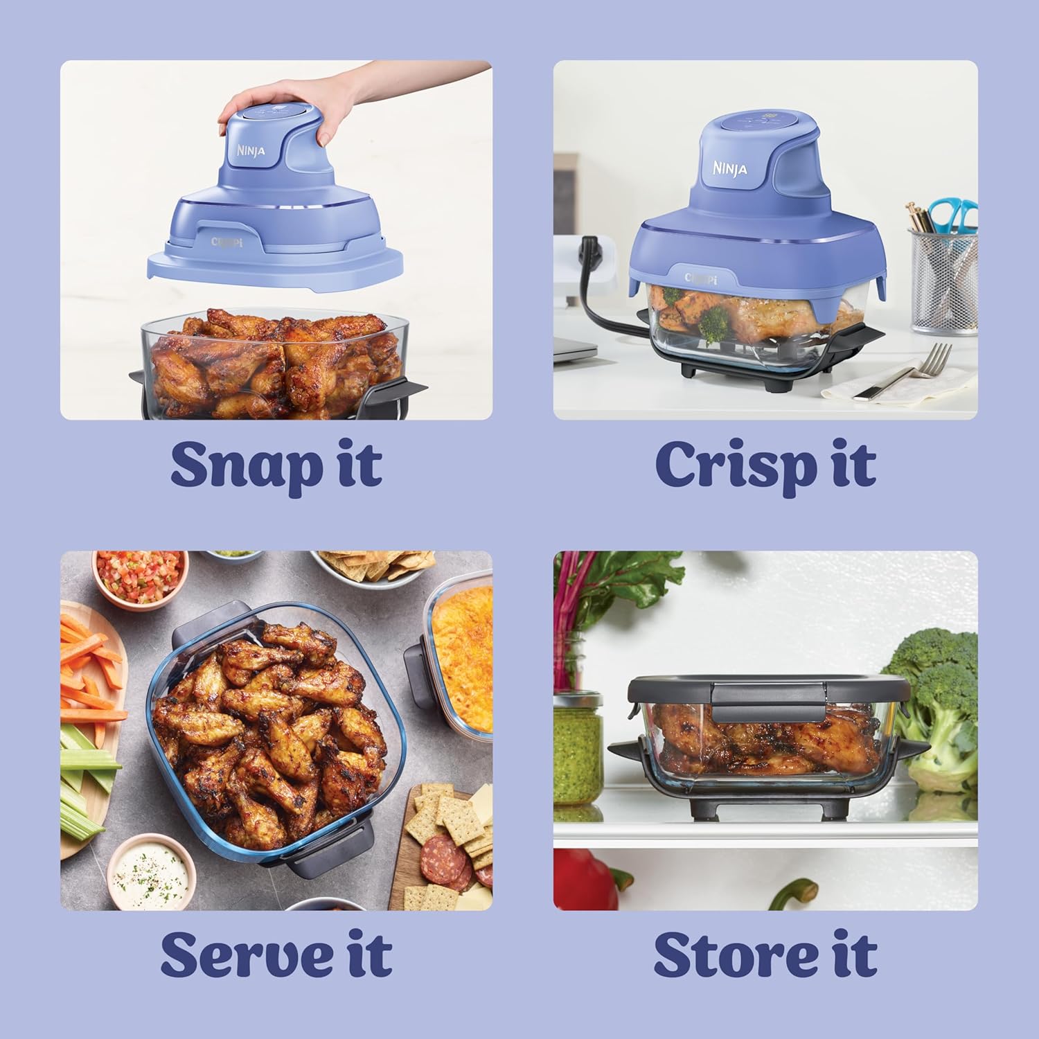 Ninja | Air Fryer | Crispi 4-in-1 Portable Cooking System | 4QT & 6 Cup Glass Containers, Crisper Plates & Storage Lids Included | Microwave, Freezer & Dishwasher Safe | Frosted Lilac | FN101PR - Image 8