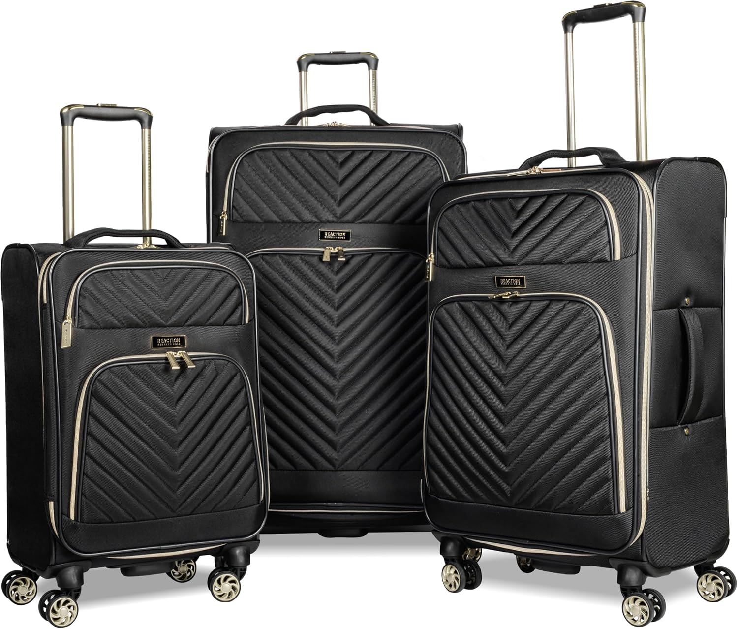 Kenneth Cole REACTION Chelsea Chevron Quilted Luggage, Black, 3-Piece Set (20"/24"/28")