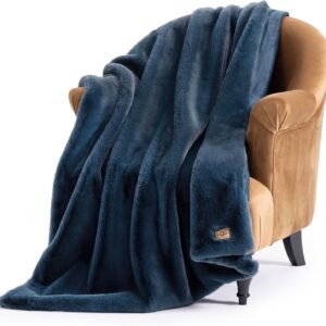 UGG Euphoria Plush Faux Fur Throw Blanket, Soft Warm Throw Blankets for Couch or Bed, Luxury Bedroom Decor, Giftable Holiday Blankets, Machine Washable, 50-inch x 70-inch, Indigo Blue