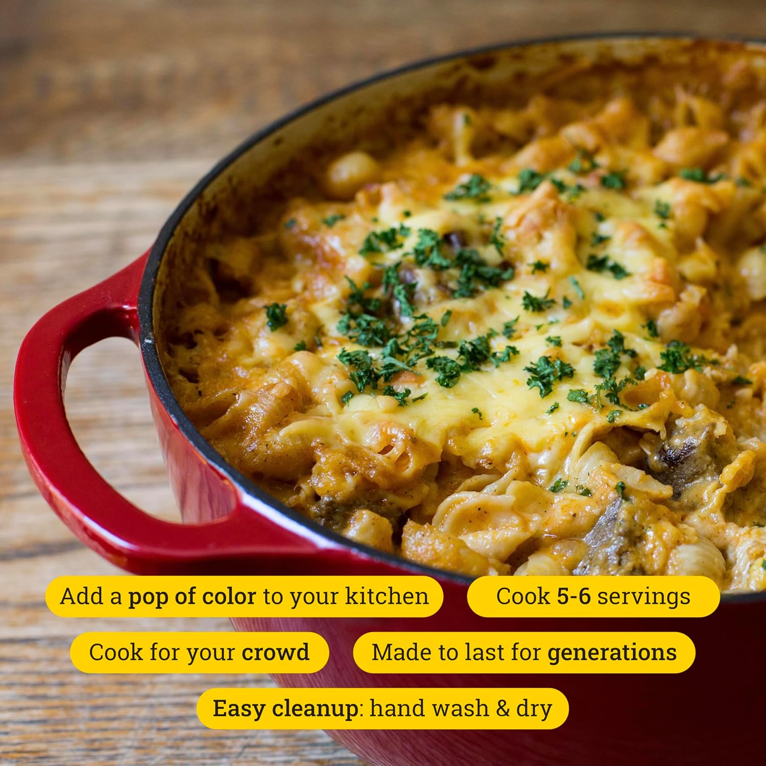 Lodge 6 Quart Enameled Cast Iron Dutch Oven with Lid – Dual Handles – Oven Safe up to 500° F or on Stovetop - Use to Marinate, Cook, Bake, Refrigerate and Serve – Island Spice Red - Image 2