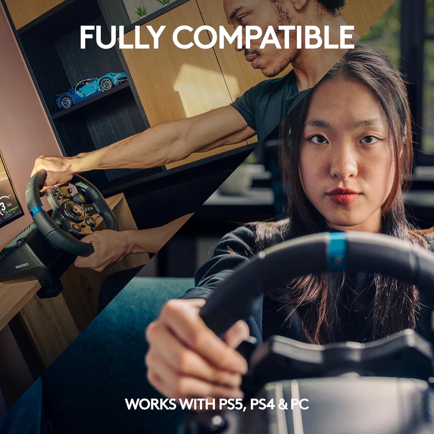 Logitech G923 Racing Wheel and Pedals, TRUEFORCE up to 1000 Hz Force Feedback, Gaming Steering Wheel PS5, PS4, PC, Mac, Genuine Leather- Black - Image 3