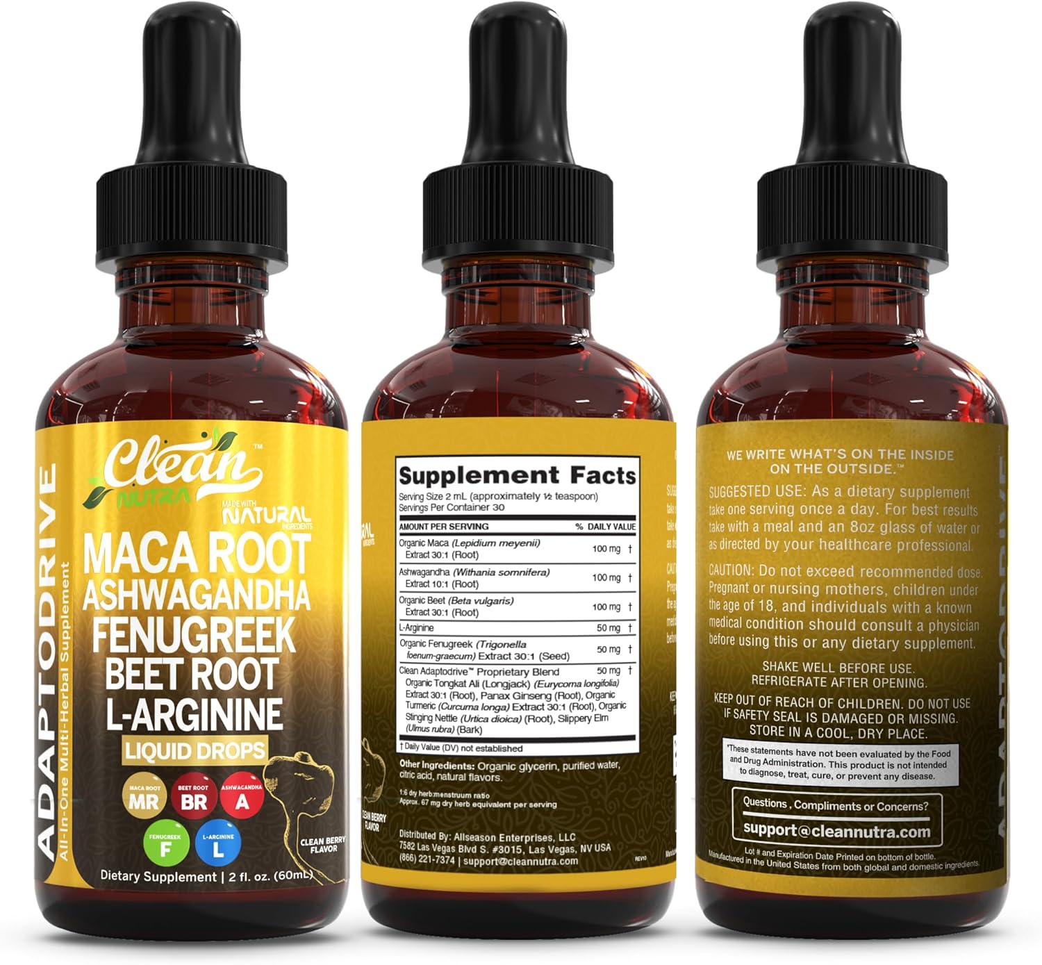 Clean Nutra Organic Maca Root Liquid Drops with Ashwagandha, Fenugreek, Beet Root and L-Arginine Liquid Multivitamin for Women and Men - Adapto Drive - Image 9