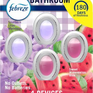 Febreze Bathroom Air Freshener, Odor-Fighting, Plug In Alternative, Air Fresheners for Home and Bathroom and Kitchen, Closet Air Fresheners, Watermelon & Lilac Scent, 4 Count