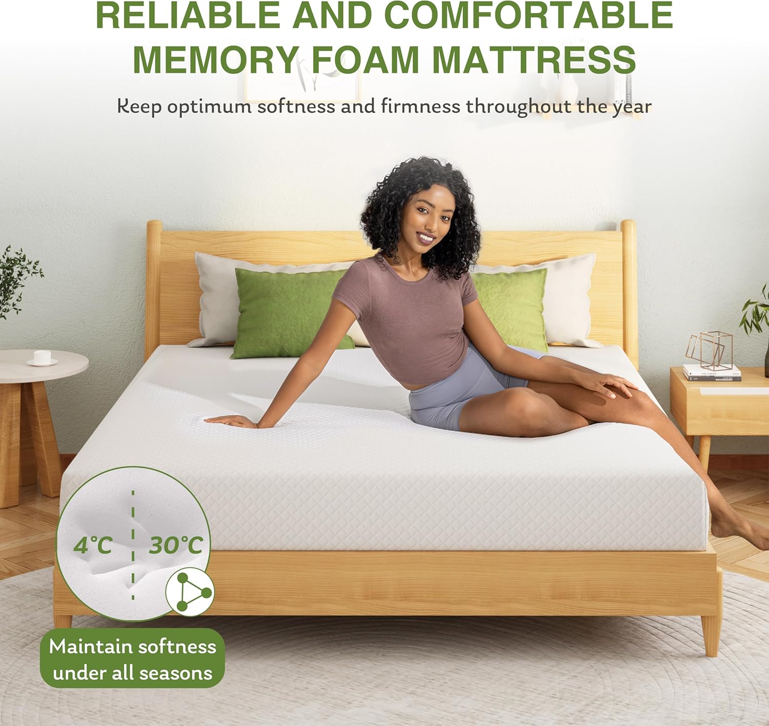 EGOHOME Full Size Memory Foam Mattress, 8 Inch Bed Mattress in A Box with Cooling Green Tea Gel, Pressure Relief with Medium Firm Support, CertiPUR-US Certified, 75''L x 54''W, 37.3 pounds White - Image 6