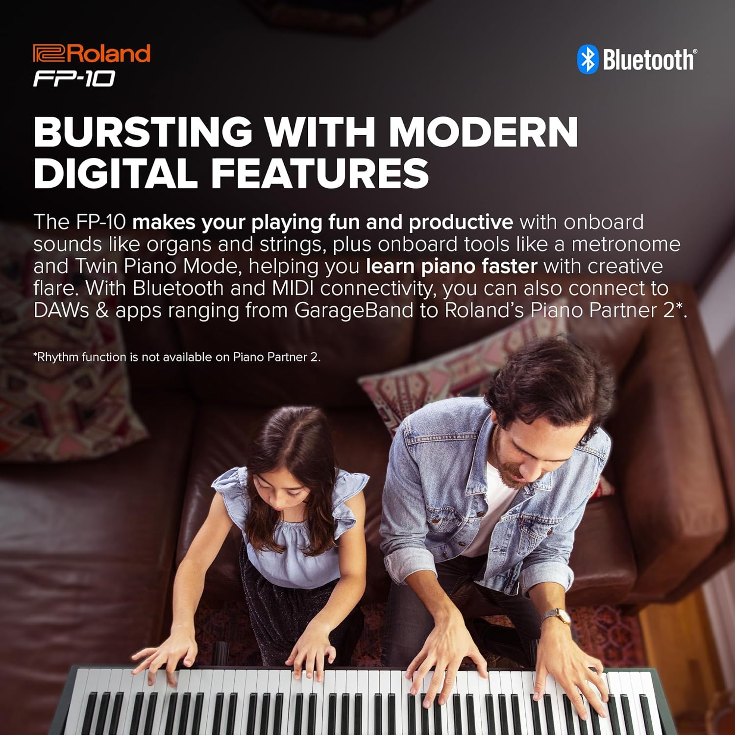 Roland FP-10 | Compact 88-Note Digital Piano | SuperNATURAL Piano Tones | Authentic Acoustic Feel Keyboard | Great for Beginners & Experienced Players | Bluetooth & MIDI Connectivity - Image 6