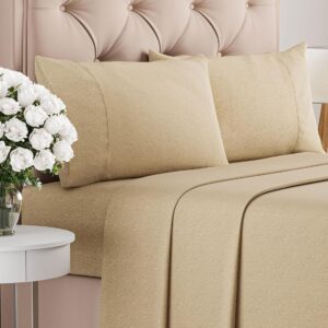 King Size 4 Piece Sheet Set – Comfy Breathable & Cooling Bed Sheets Set – Hotel Luxury Bedding for Women, Men, Kids, Teens, Boys & Girls – Deep Pockets, Soft & Wrinkle Free – Tan (Heathered Sheets)