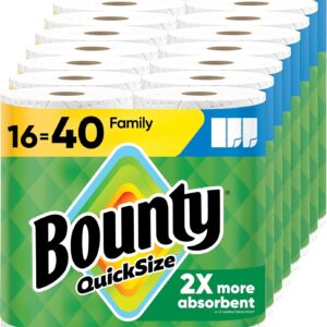 Bounty Paper Towels Quick Size, White, 16 Family Rolls = 40 Regular Rolls