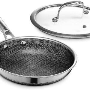 HexClad Hybrid Nonstick 8-Inch Frying Pan with Tempered Glass Lid, Stay-Cool Handle, Dishwasher-Friendly, Oven-Safe Up to 900°F, Induction Ready, Compatible with All Cooktops