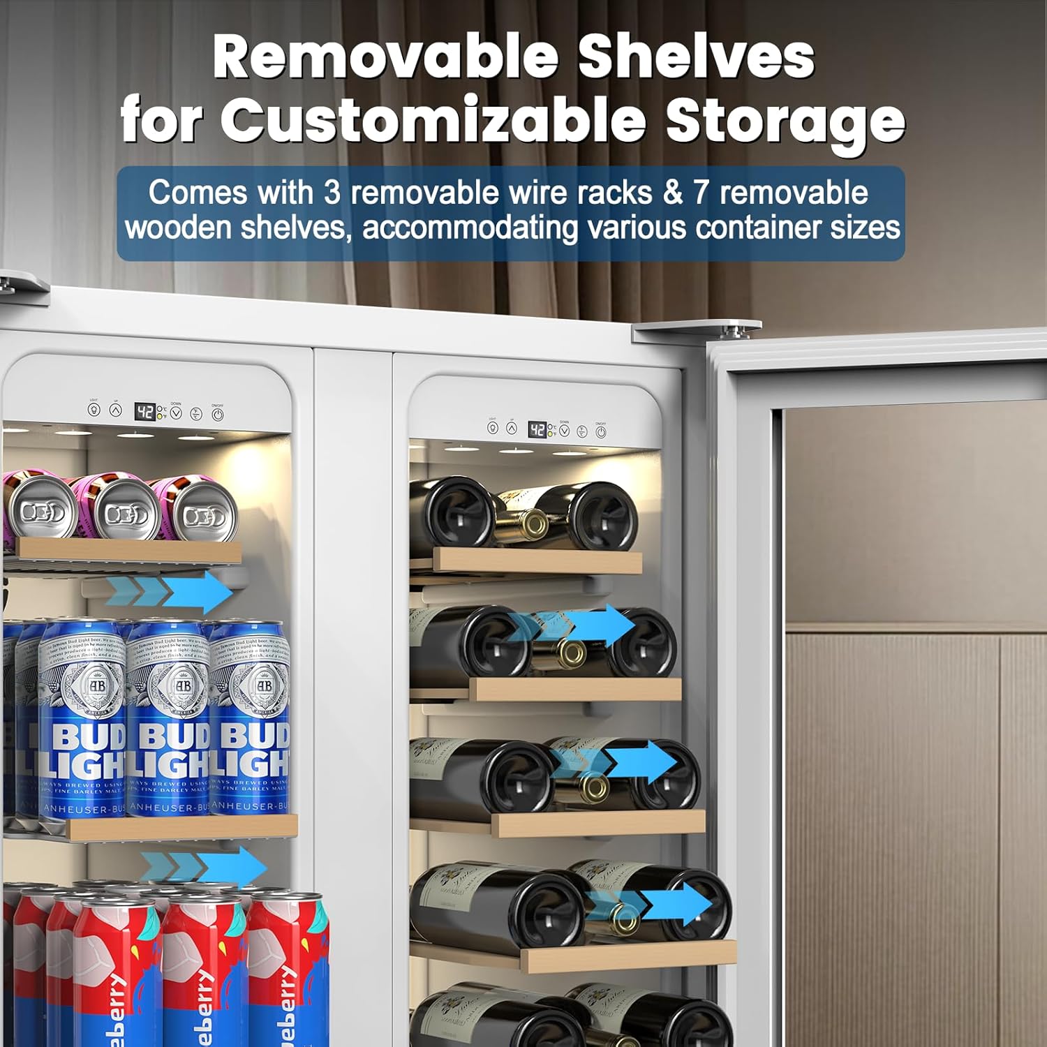 24 Inch Dual Zone Wine and Beverage Refrigerator - Under Counter Built-in/Free Standing Beverage Cooler with Glass Door,Beverage Fridge with Large Capacity, Advanced Cooling System, White - Image 5