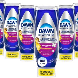 Dawn Platinum EZ-Squeeze Dish Soap Liquid, Dishwashing Liquid, Grease Removal, Upside Down Bottle, Wild Jasmine, 6×18 Fl Oz Bundle