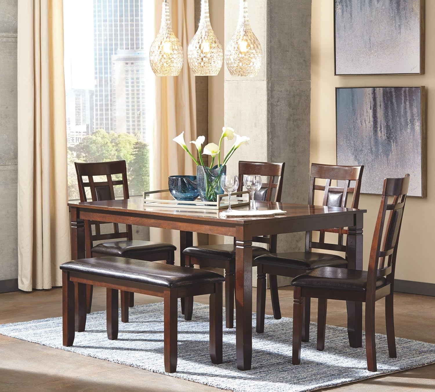 Signature Design by Ashley Bennox Dining Room Table and Chairs with Bench (Set of 6), Brown - Image 7