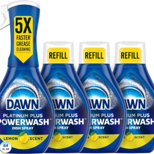 Dawn Powerwash Spray, Dish Soap, Dishwashing Liquid, Cleaning Supplies, Lemon, 1 Starter Kit + 3 Refills, 4 units of 16oz (64oz)