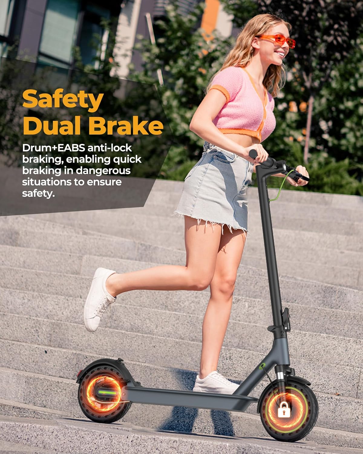 Electric Scooter - 8.5"/10'' Solid Tires, 350W/500W Motor, Up to 19-22MPH and 21-24Miles Long-Range Portable Commuting Scooter for Adults with Double Braking System and App - Image 6