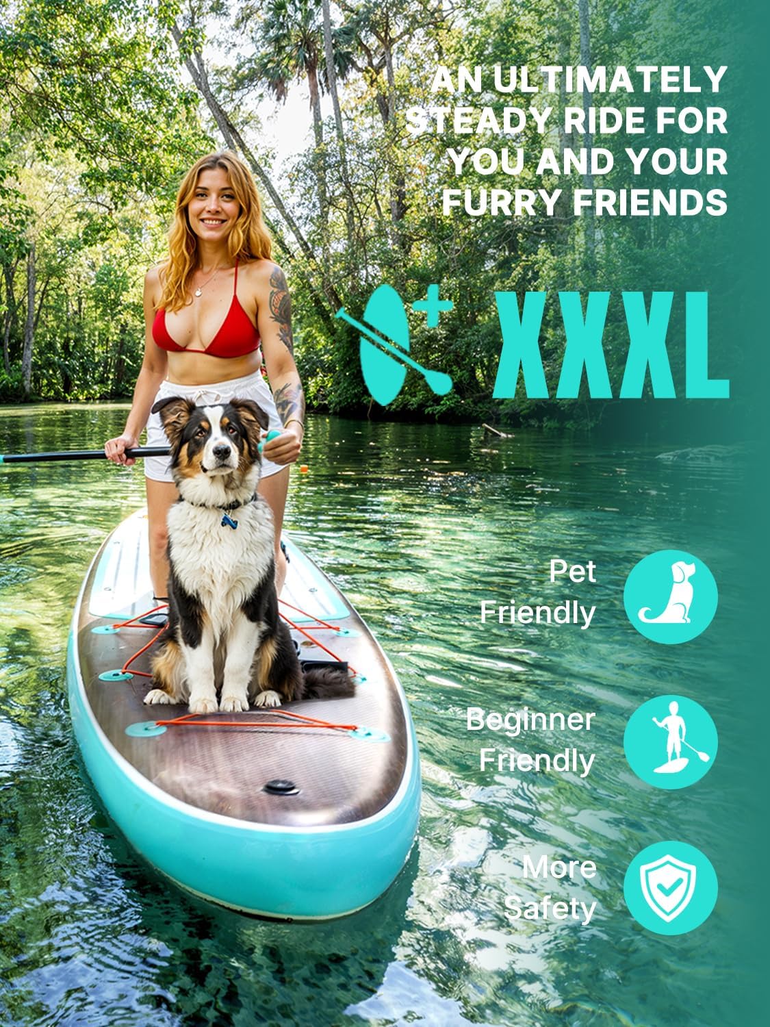 Niphean (Extra Large) Inflatable Paddle Board, SUP for 2+1 People/Family 500lbs Capacity Stand Up Paddle Board with SUP Accessories, StabilTrac Fin Non-Slip Paddleboard for Adults(Beginner Friendly) - Image 4