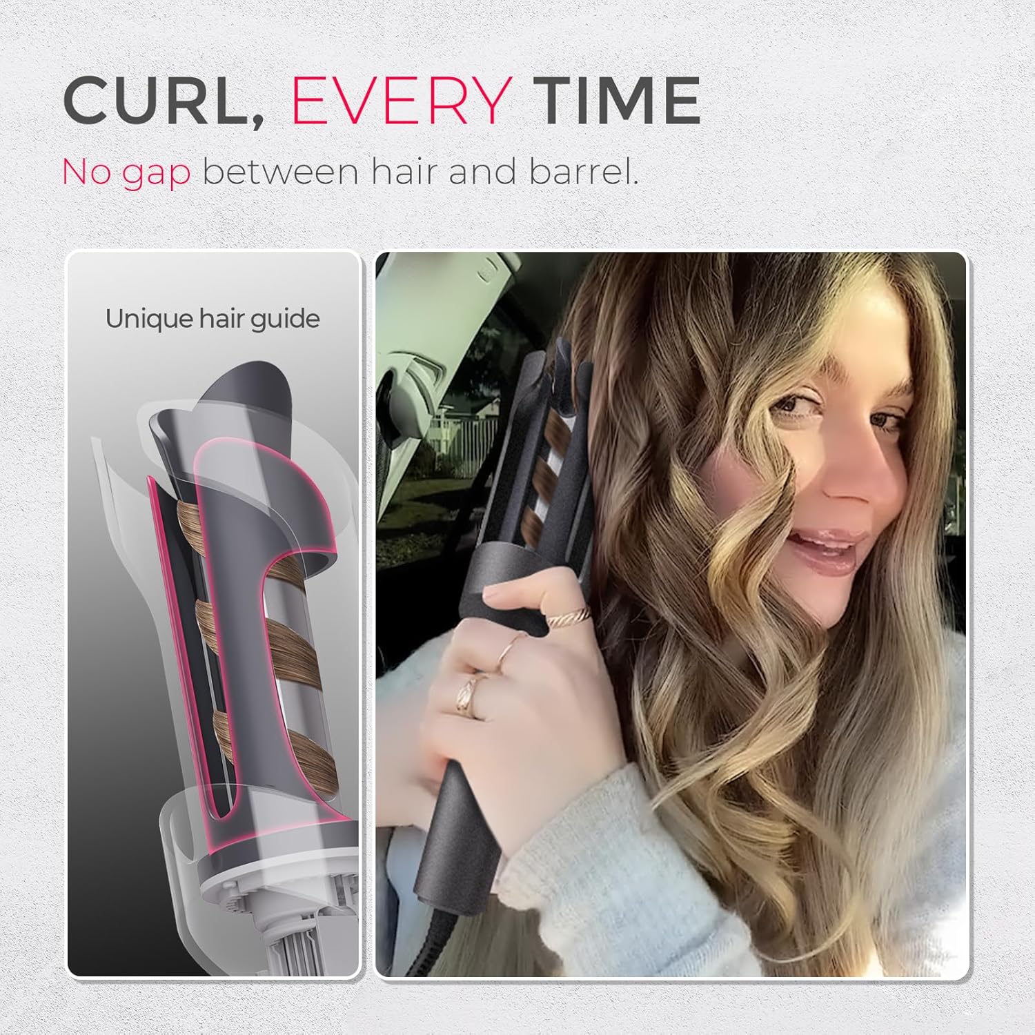 TYMO Automatic Rotating Curling Iron - TYMO CURLPRO Beach Waves Curling Wand, Portable Hair Curler, 500 Million Ionic, Dual Voltage & Lightweight for Travel, Ceramic Coating, 1 Inch, Metallic Gray - Image 5