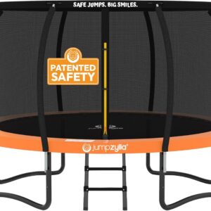 JUMPZYLLA Trampoline Outdoor 8FT 10FT 12FT 14FT 15FT 16FT with Enclosure and Ladder, ASTM Approved Recreational Trampoline for Kids and Adults, Anti-Rust Coated Frame