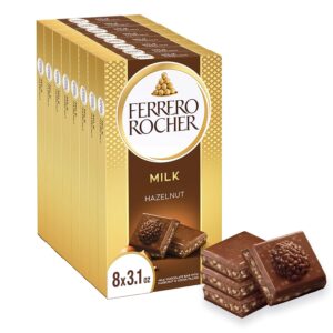 Ferrero Rocher Premium Chocolate, Milk Chocolate Bar Hazelnut & Cocoa Filling, Great for Sharing, 8 Count, ​3.1 oz Each