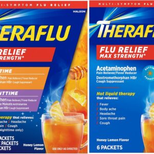Theraflu Max Strength Daytime & Nighttime Flu Symptom Relief Honey Lemon Flavor Powder & Daytime Flu Symptom Relief Honey Lemon Powder, 6 Daytime + 6 Nighttime, & 6 Honey Lemon Flavor Powder Packets