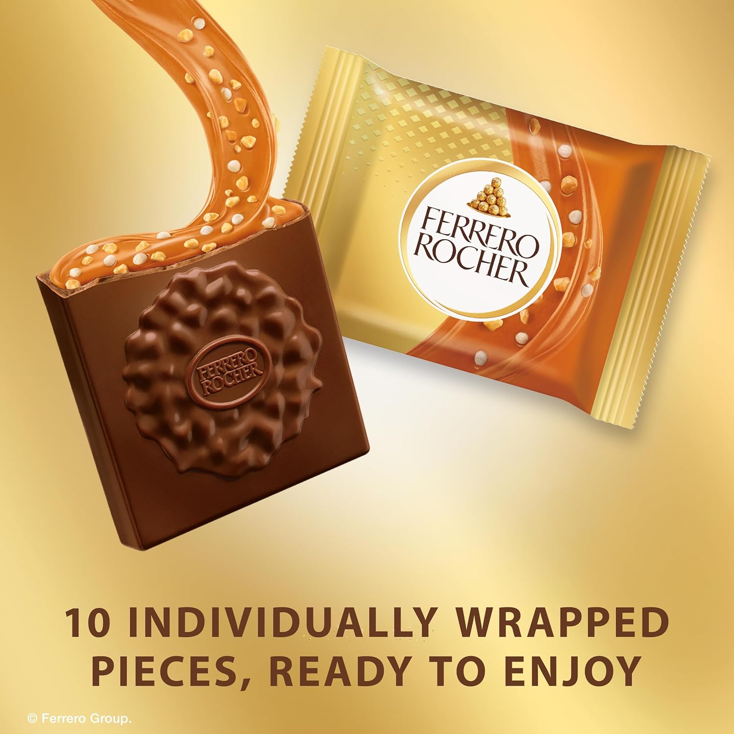 Ferrero Rocher Premium Milk chocolate squares, Hazelnut & Caramel Filling, Individually Wrapped for Sharing, 3.7 oz - Image 5