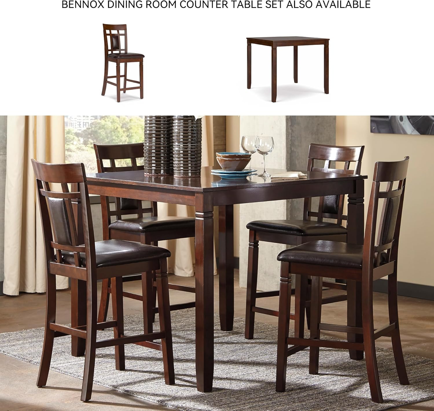 Signature Design by Ashley Bennox Dining Room Table and Chairs with Bench (Set of 6), Brown - Image 5