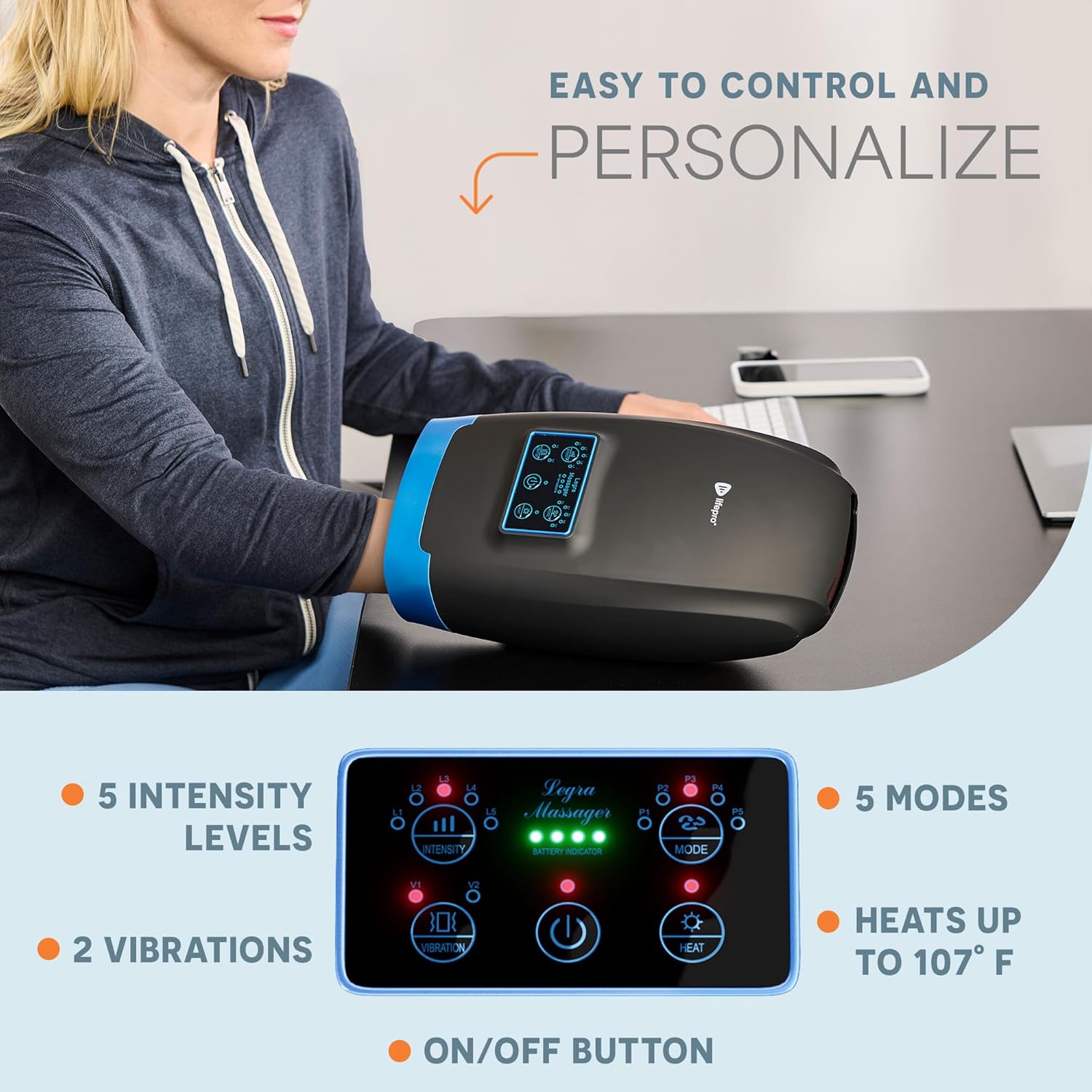 LifePro Legra Hand Massager with Heat and Compression - Finger, Wrist, and Palm Massager with 5 Modes - Pressure Point Therapy for Sensitive Hands, Relaxation, and Comfort - Image 4
