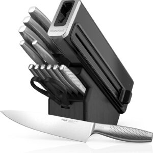 Ninja K62014 Foodi NeverDull Premium 14-Piece German Stainless Steel Knife System with Built-in Sharpener, Stainless Steel/Black