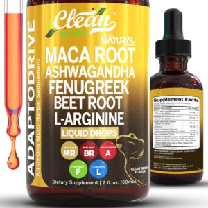 Clean Nutra Organic Maca Root Liquid Drops with Ashwagandha, Fenugreek, Beet Root and L-Arginine Liquid Multivitamin for Women and Men – Adapto Drive