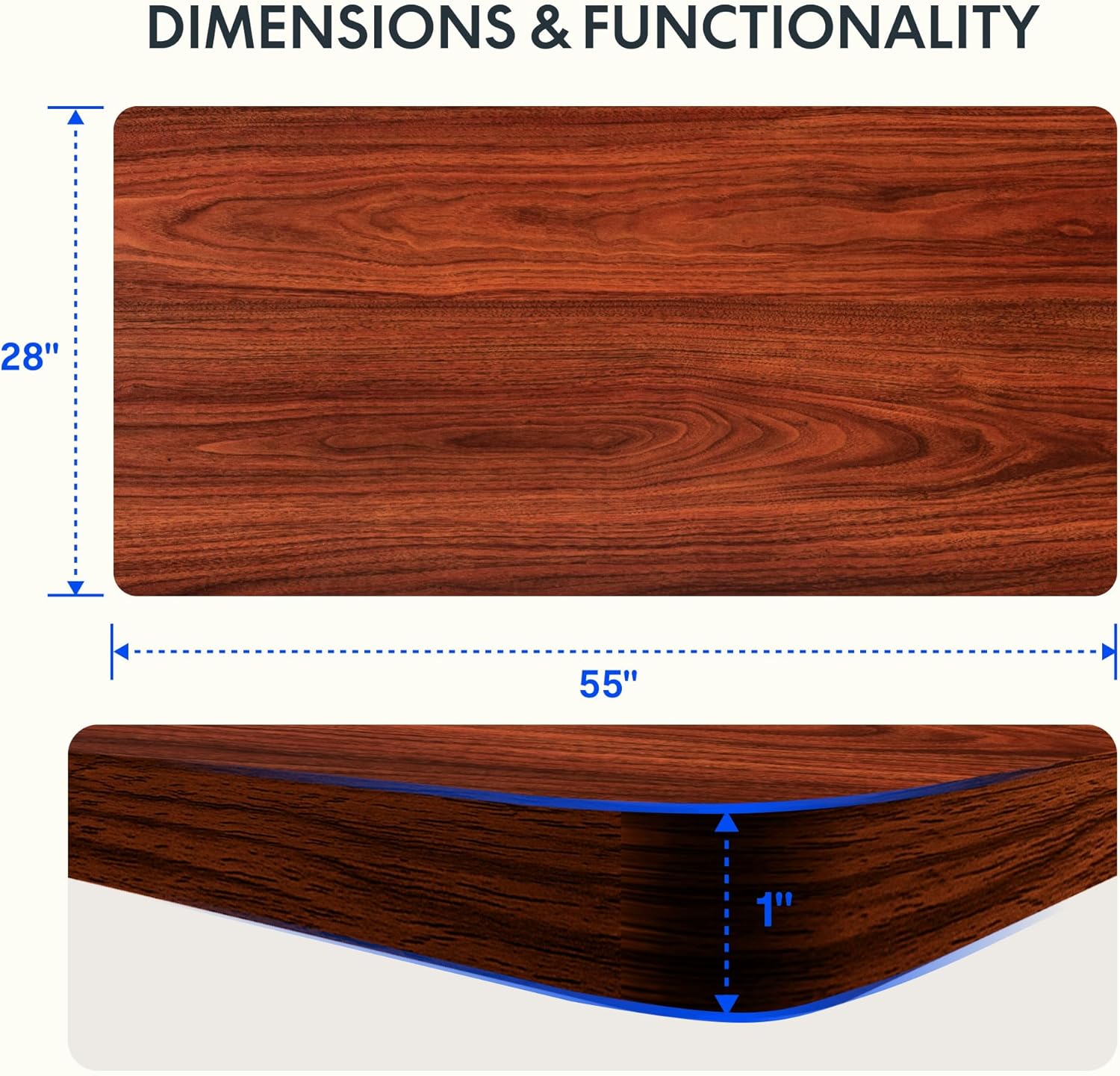 FLEXISPOT EN2 Whole-Piece Standing Desk with Clamp Power Strip, 55 x 28 Electric Stand Up Height Adjustable Desk with Cable Management (White Frame + 55" Mahogany Top, 2 Packages) - Image 3
